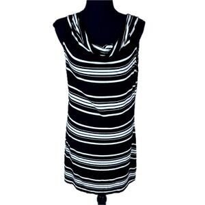 White House Black Market Striped Cowl Neck Sleeveless Sheath Dress Black White M